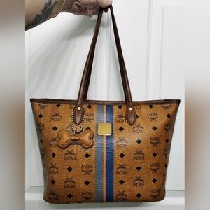 MCM Medium Liz Shopper Tote With MCM Bone Bag Charm